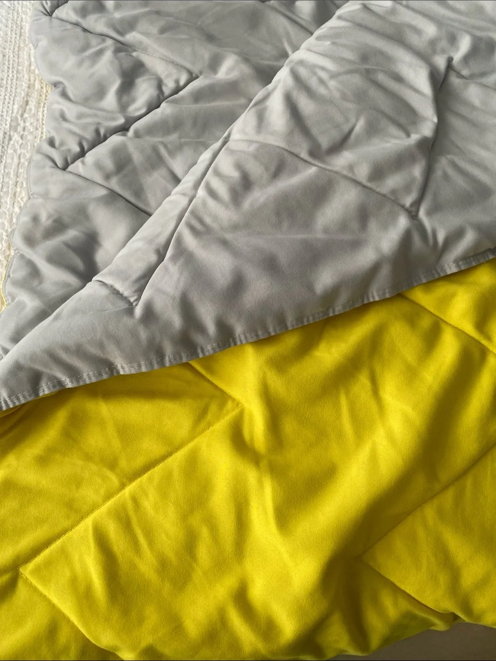 Room Essentials Reversible Quilted Comforter in Gray and Yellow